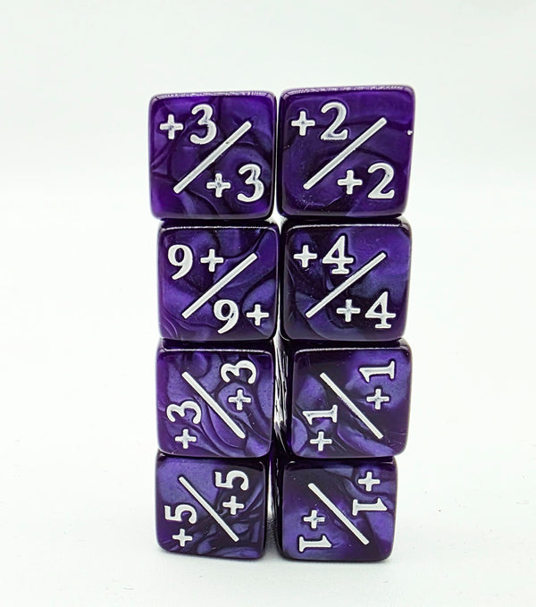 +1/+1 Pearl Purple Counters for Magic - Set of 8 Plastic Dice Foam Brain Games