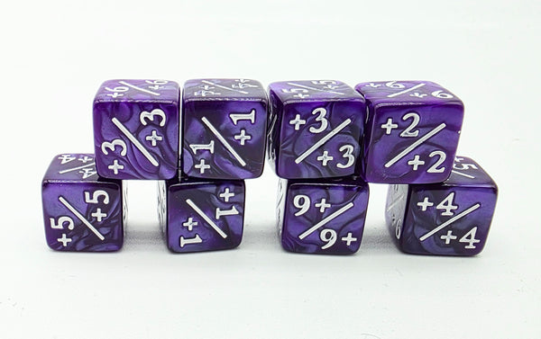 +1/+1 Pearl Purple Counters for Magic - Set of 8 Plastic Dice Foam Brain Games