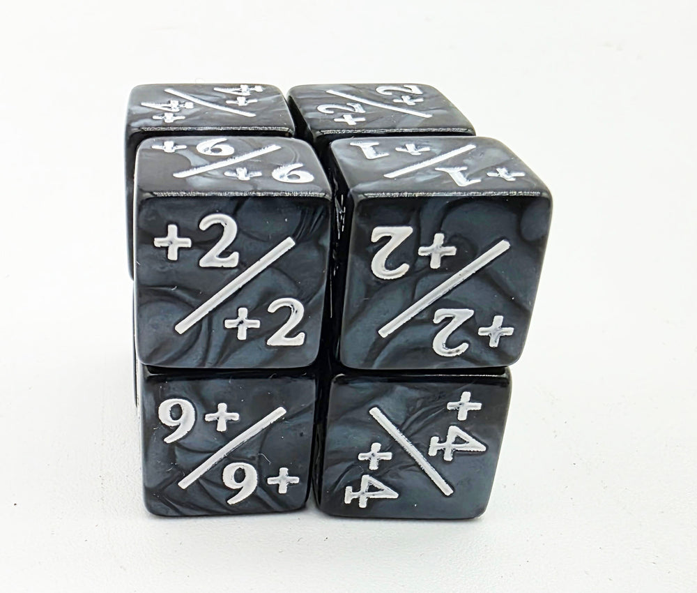 +1/+1 Pearl Black Counters with White for Magic - Set of 8 Plastic Dice Foam Brain Games