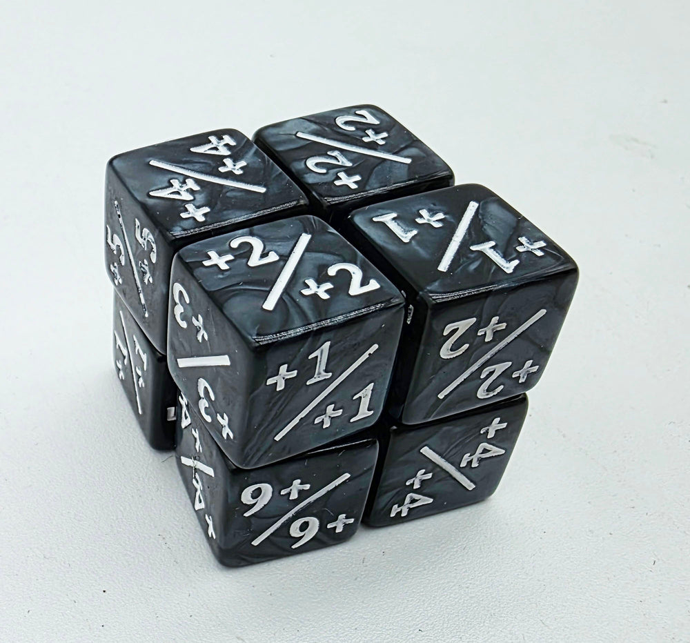 +1/+1 Pearl Black Counters with White for Magic - Set of 8 Plastic Dice Foam Brain Games