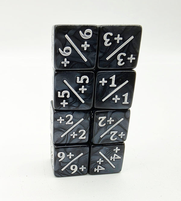 +1/+1 Pearl Black Counters with White for Magic - Set of 8 Plastic Dice Foam Brain Games