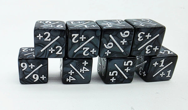 +1/+1 Pearl Black Counters with White for Magic - Set of 8 Plastic Dice Foam Brain Games