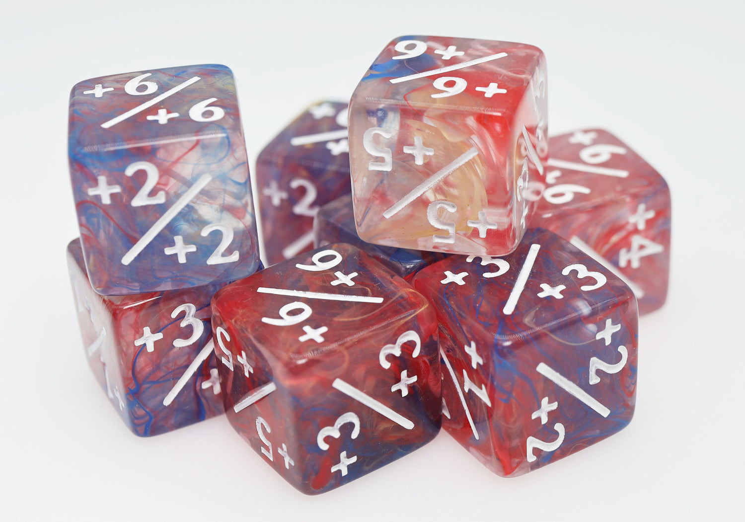 +1/+1 Primary Colored Marble Counters for Magic - Set of 8 Plastic Dice Foam Brain Games