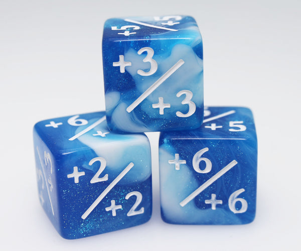 +1/+1 White & Blue Glitter Counters for Magic - Set of 8 Plastic Dice Foam Brain Games
