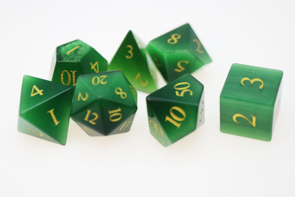 Cat's Eye Green - Gemstone Engraved with Gold Stone Dice Foam Brain Games