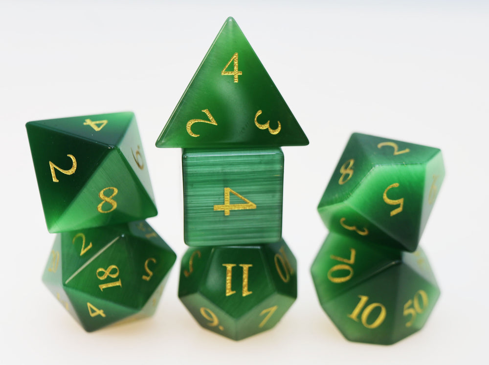 Cat's Eye Green - Gemstone Engraved with Gold Stone Dice Foam Brain Games