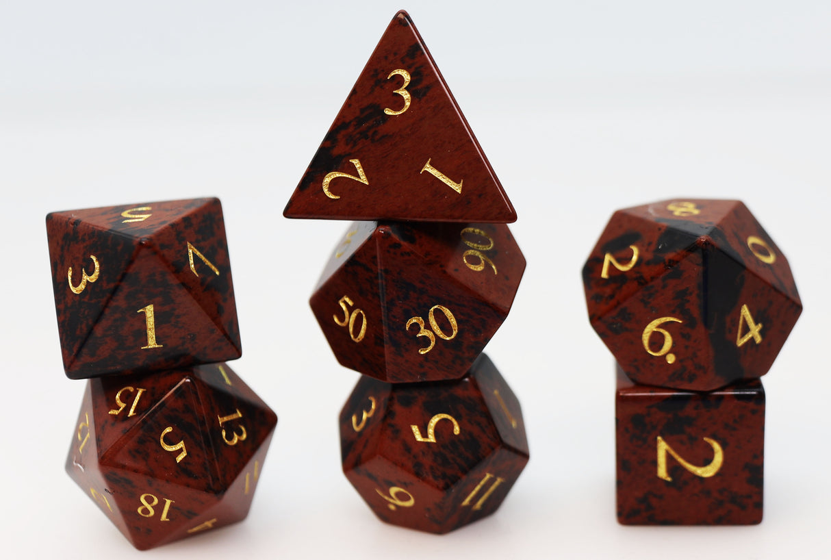 Swan Gemstone - Engraved with Gold Stone RPG Dice Set Stone Dice Foam Brain Games