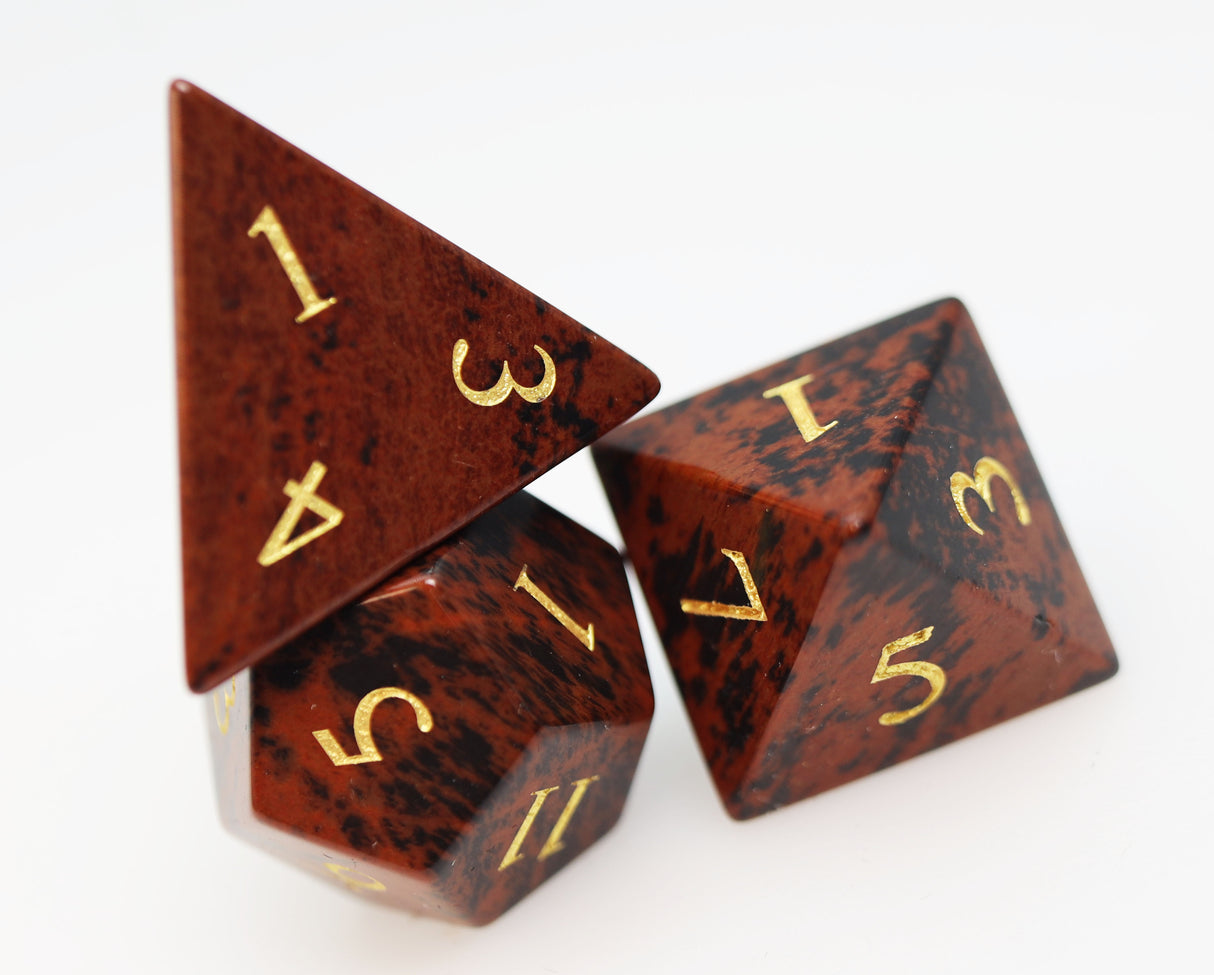Swan Gemstone - Engraved with Gold Stone RPG Dice Set Stone Dice Foam Brain Games
