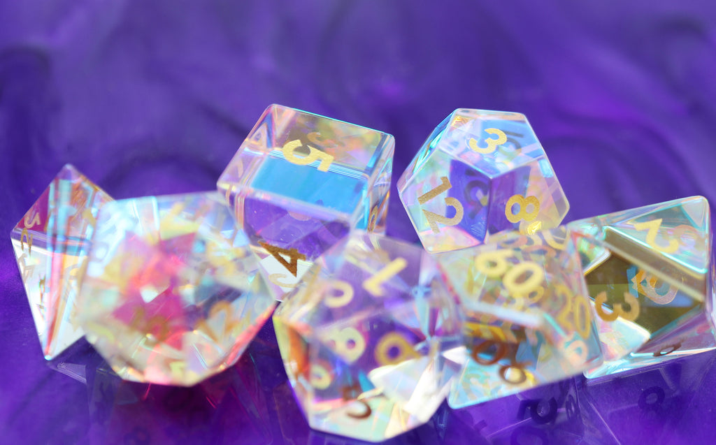 Iridescent Crystal - Gemstone Engraved with Gold Stone Dice Foam Brain Games