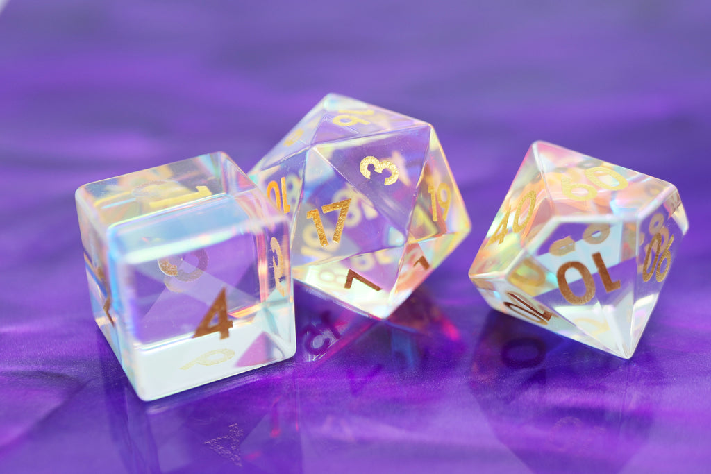 Iridescent Crystal - Gemstone Engraved with Gold Stone Dice Foam Brain Games