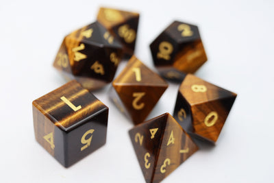 Tiger's Eye - Engraved with Gold Stone Dice Foam Brain Games
