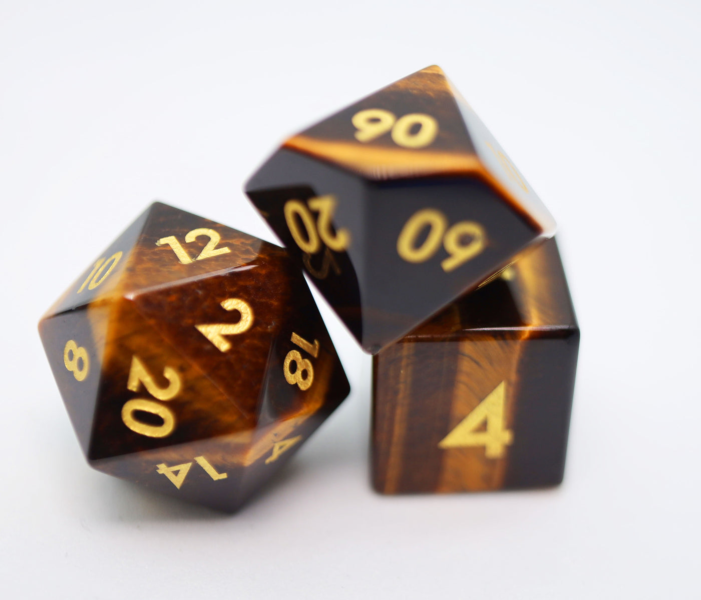 Tiger's Eye - Engraved with Gold Stone Dice Foam Brain Games