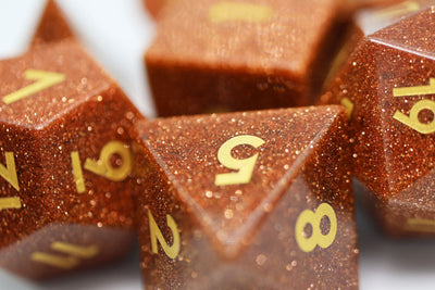 Red Goldstone - Gemstone Engraved with Gold Stone Dice Foam Brain Games