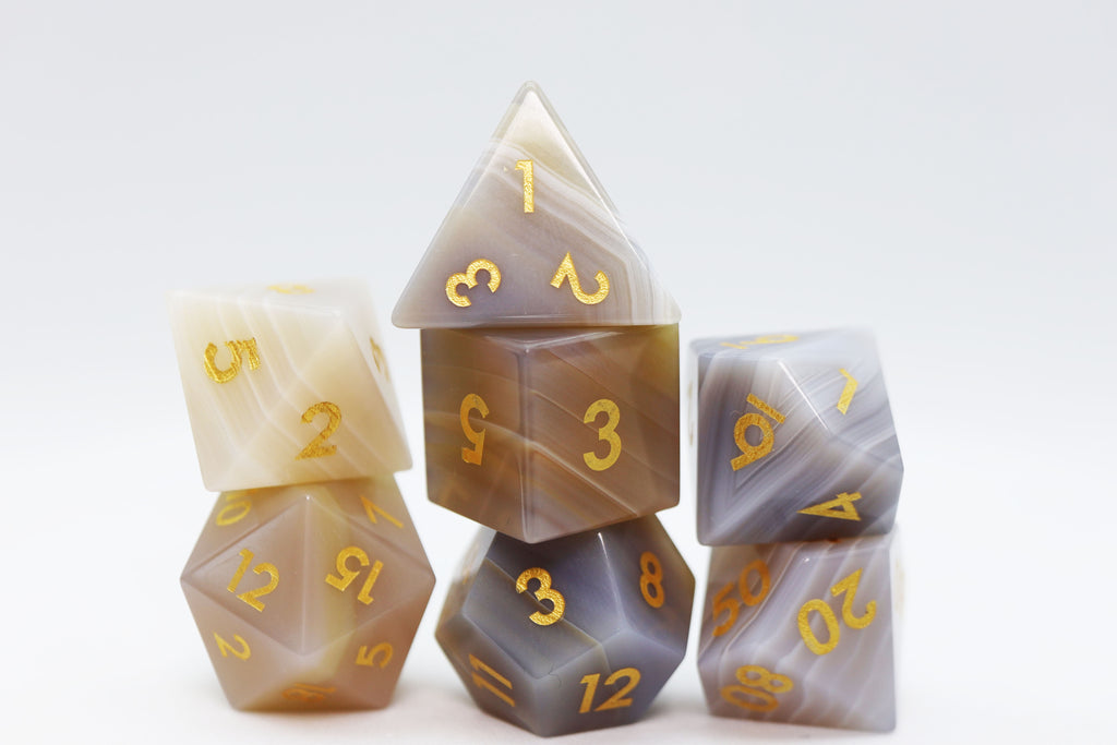 Gray Agate - Gemstone Engraved with Gold Stone Dice Foam Brain Games