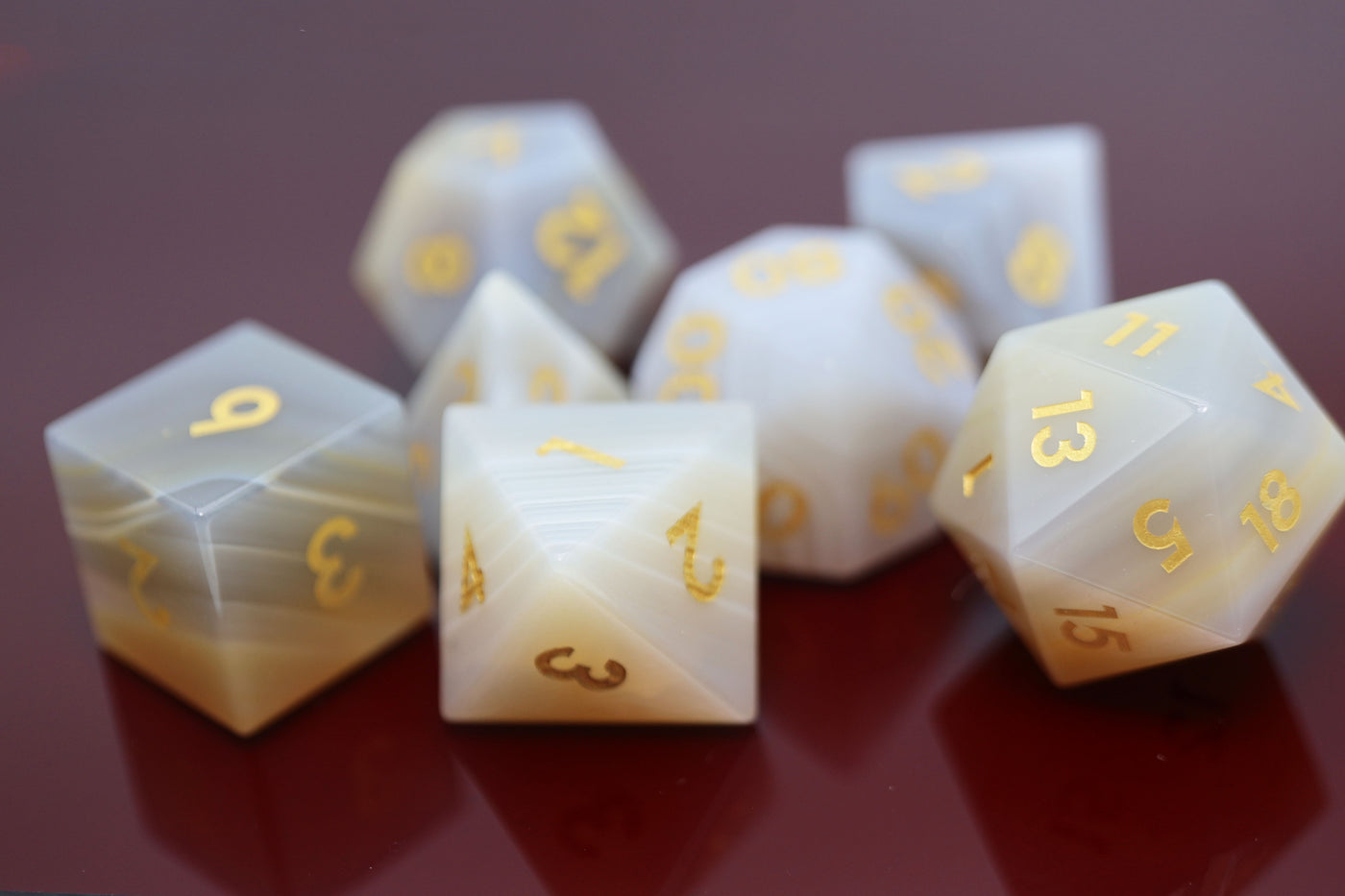 Gray Agate - Gemstone Engraved with Gold Stone Dice Foam Brain Games