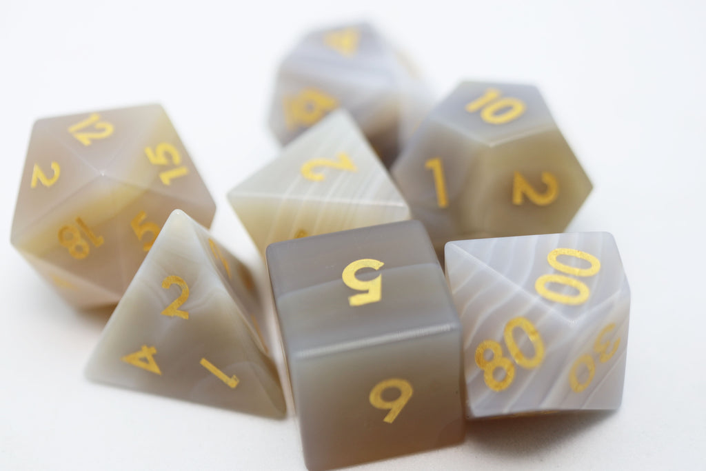 Gray Agate - Gemstone Engraved with Gold Stone Dice Foam Brain Games