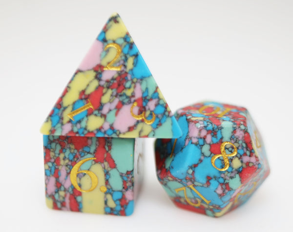 Textured Turquoise Pop Art - Engraved with Gold Stone Dice Foam Brain Games