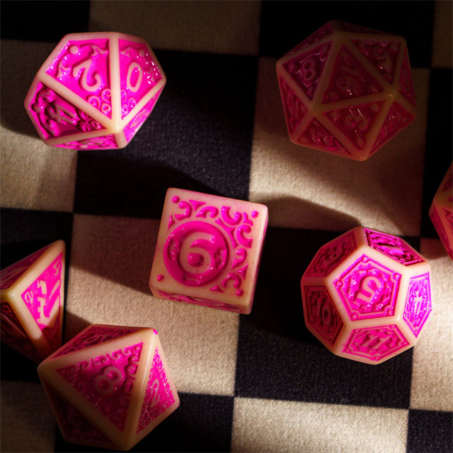 Fuscia Depths RPG Dice Set Plastic Dice Foam Brain Games