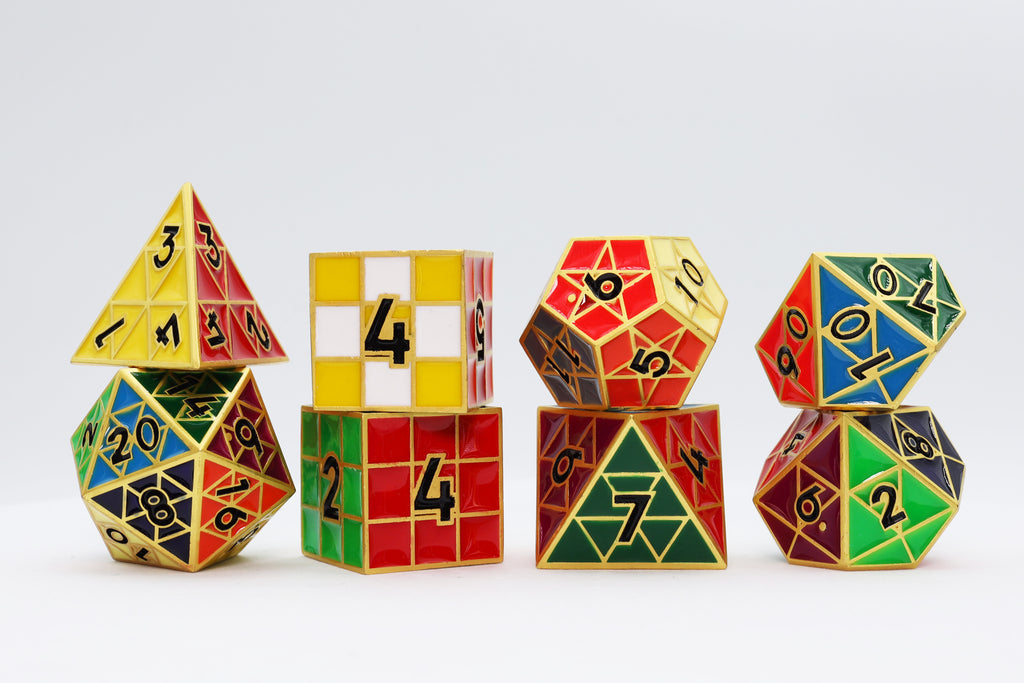 Puzzle Cube: Gold - Metal 8 piece Dice Set Metal Dice Foam Brain Games