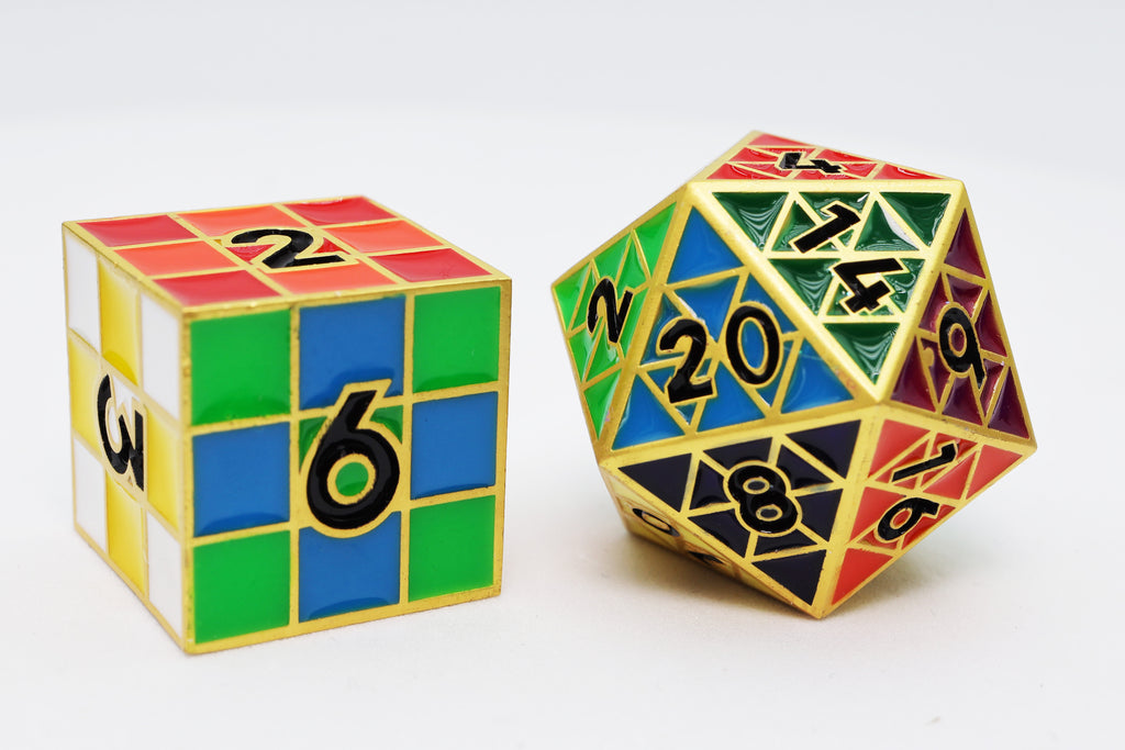 Puzzle Cube: Gold - Metal 8 piece Dice Set Metal Dice Foam Brain Games