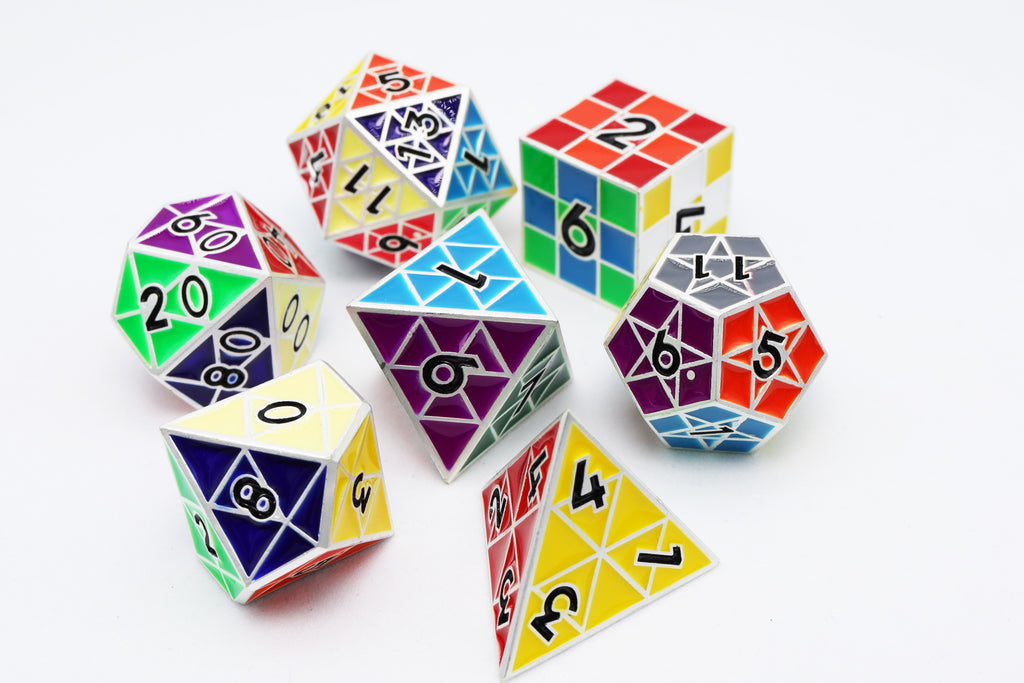 Puzzle Cube: Silver - Metal 8 piece Dice Set Metal Dice Foam Brain Games