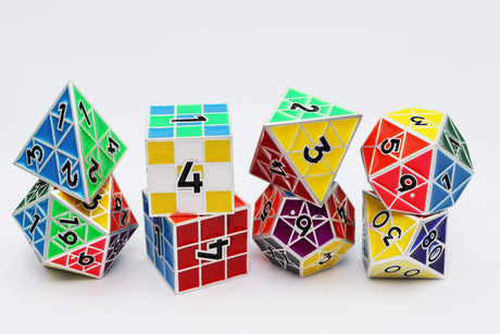 Puzzle Cube: Silver - Metal 8 piece Dice Set Metal Dice Foam Brain Games