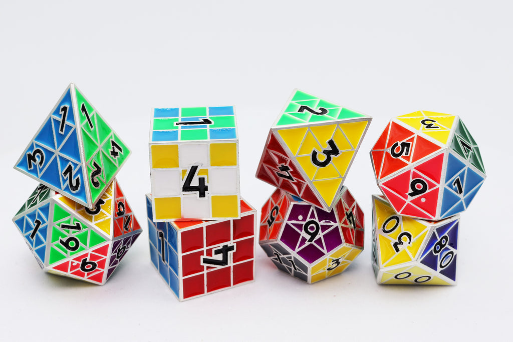 Puzzle Cube: Silver - Metal 8 piece Dice Set Metal Dice Foam Brain Games