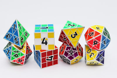 Puzzle Cube: Silver - Metal 8 piece Dice Set Metal Dice Foam Brain Games