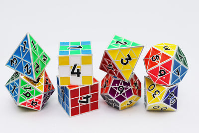Puzzle Cube: Silver - Metal 8 piece Dice Set Metal Dice Foam Brain Games