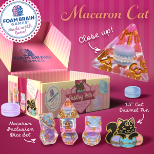 Pastry Pets: Macaron Cat - Pin & RPG Dice Set Plastic Dice & Pin Set Foam Brain Games