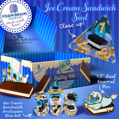 Pastry Pets: Ice Cream Sandwich Seal - Pin & RPG Dice Set Plastic Dice & Pin Set Foam Brain Games