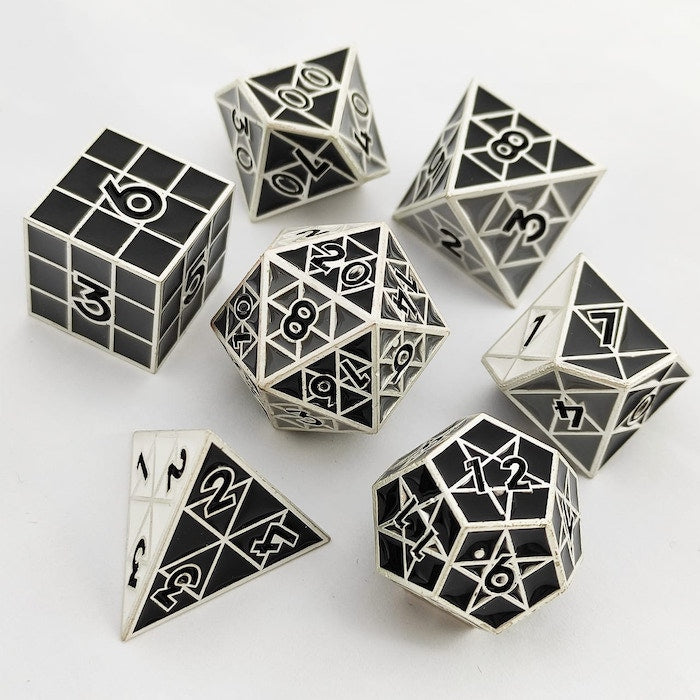 Puzzle Cube: Shades of Gray - Metal 8 piece Dice Set Metal Dice Foam Brain Games