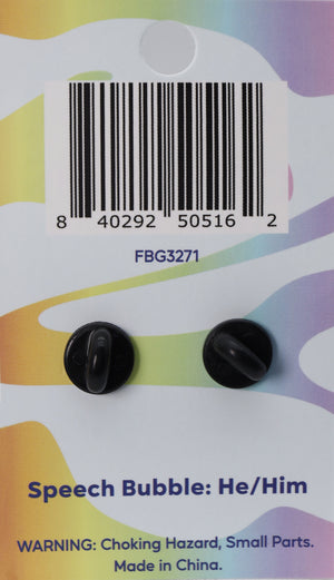 Speech Bubble Pin: He/Him Pronouns Enamel Pin cardboard clothing