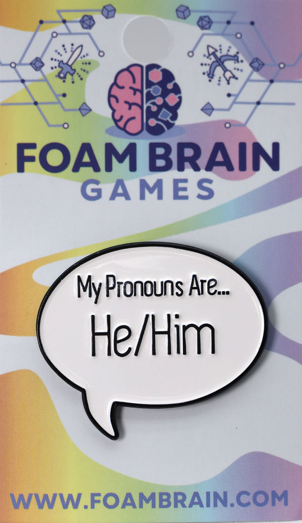 Speech Bubble Pin: He/Him Pronouns Enamel Pin cardboard clothing