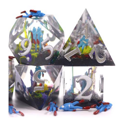 Sharp Edge Resin RPG Dice Set - Steve the SCUBA Diver Plastic Dice Foam Brain Games