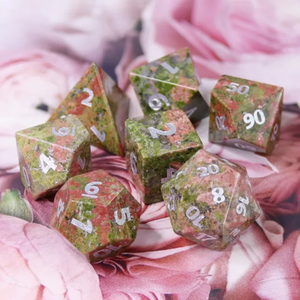 Unakite Gemstone - Engraved with Silver Stone Dice Foam Brain Games