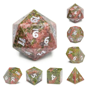 Unakite Gemstone - Engraved with Silver Stone Dice Foam Brain Games