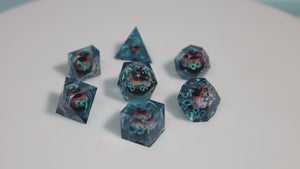Sharp Edge Moving Eye RPG Dice Set - Teal Cyclops Plastic Dice Foam Brain Games