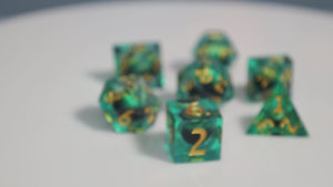 Sharp Edge Moving Eye RPG Dice Set - Green Cyclops Plastic Dice Foam Brain Games