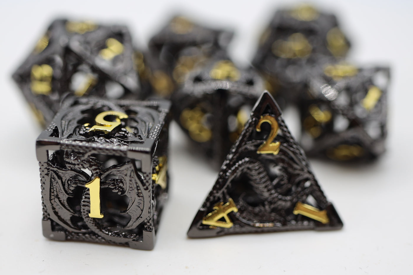 Chained Dragon: Night - Hollow Metal RPG Dice Set Metal Dice Foam Brain Games