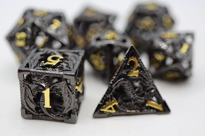 Chained Dragon: Night - Hollow Metal RPG Dice Set Metal Dice Foam Brain Games