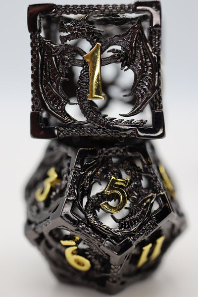 Chained Dragon: Night - Hollow Metal RPG Dice Set Metal Dice Foam Brain Games