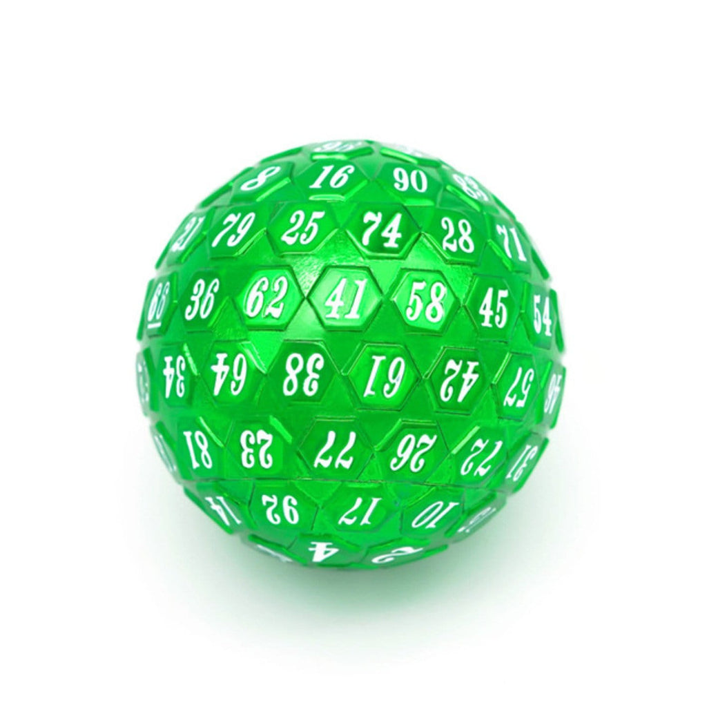 45mm Metal D100 - Green with White Font Metal Dice Foam Brain Games