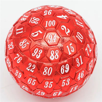 45mm Metal D100 - Red with White Font Metal Dice Foam Brain Games