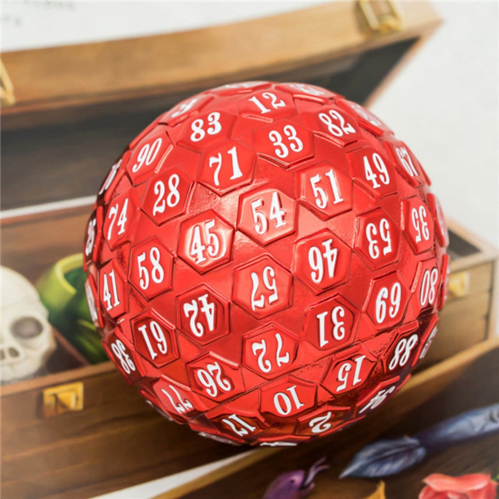 45mm Metal D100 - Red with White Font Metal Dice Foam Brain Games