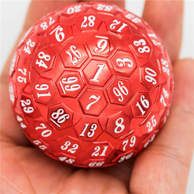 45mm Metal D100 - Red with White Font Metal Dice Foam Brain Games