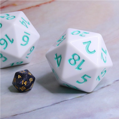 55mm Titan D20 - White with Teal Plastic Dice Foam Brain Games