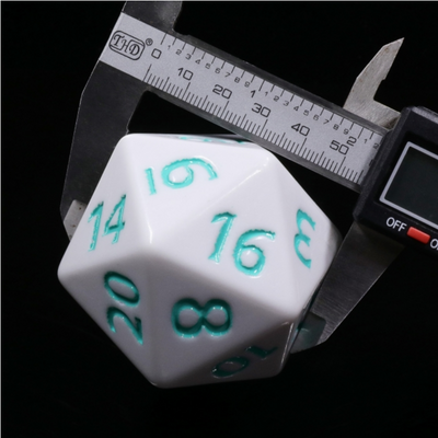 55mm Titan D20 - White with Teal Plastic Dice Foam Brain Games