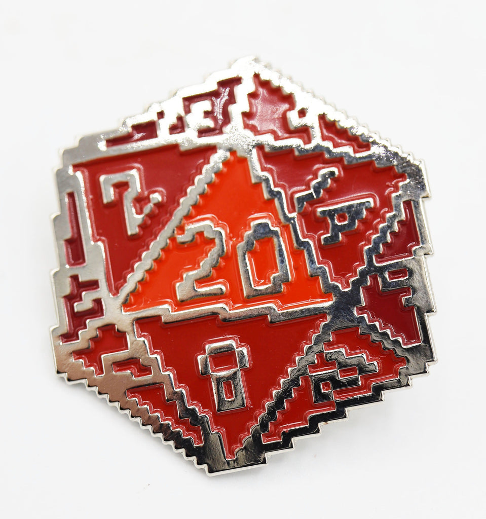 D20 Pin - 8 Bit Red Enamel Pin Foam Brain Games