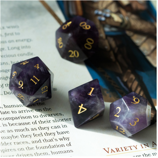 Amethyst - Gemstone Engraved with Gold Stone Dice Foam Brain Games